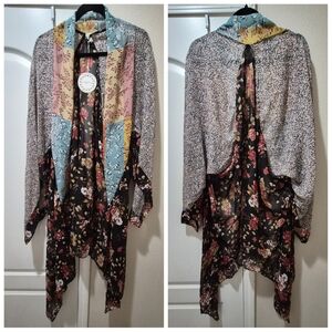 Umgee Floral Mixed Print Boho Kimono Duster Size XL/1X NWT